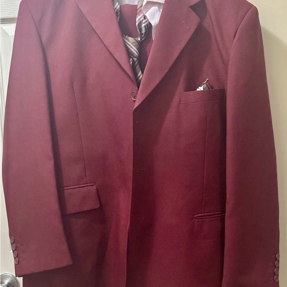 Vittorio St.Angelo Burgundy 3 Button Lined Jacket, Suit Jacket, Sport Coat 46R. - Picture 1 of 11